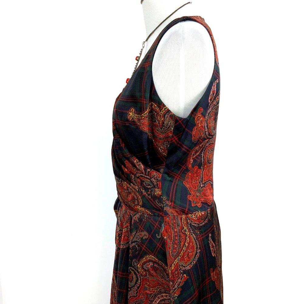 LAUREN Ralph Lauren  Silk Paisley and Plaid Faux Wrap Dress Size 10 - Picture 8 of 16